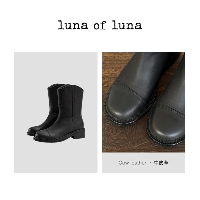 LUNA“黑武士”COCO姐的率性 意大利牛层牛皮 时装靴 XZ00633