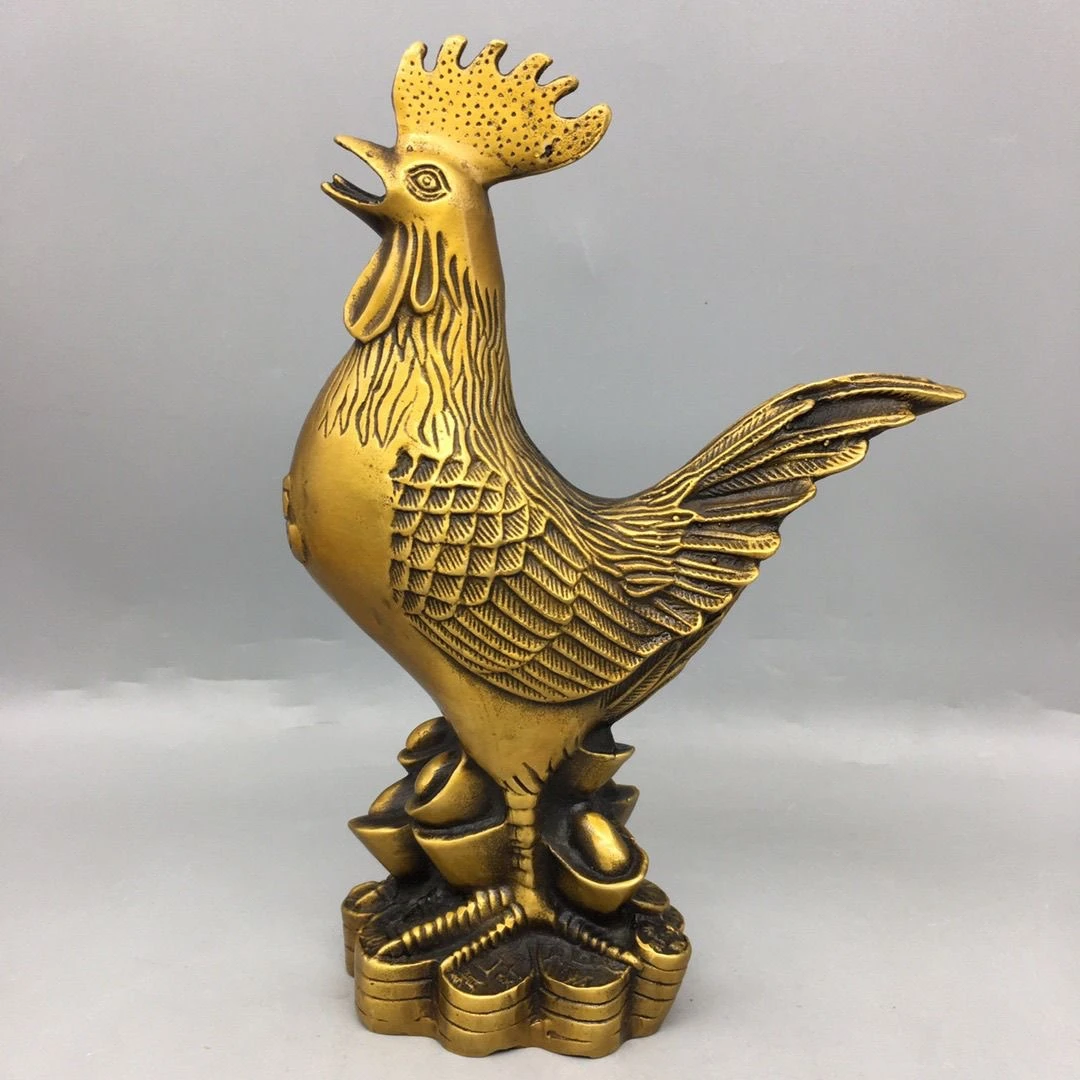 黄铜公鸡摆件仿古铜器生肖鸡元宝鸡摆件家居装饰工艺品摆设收藏