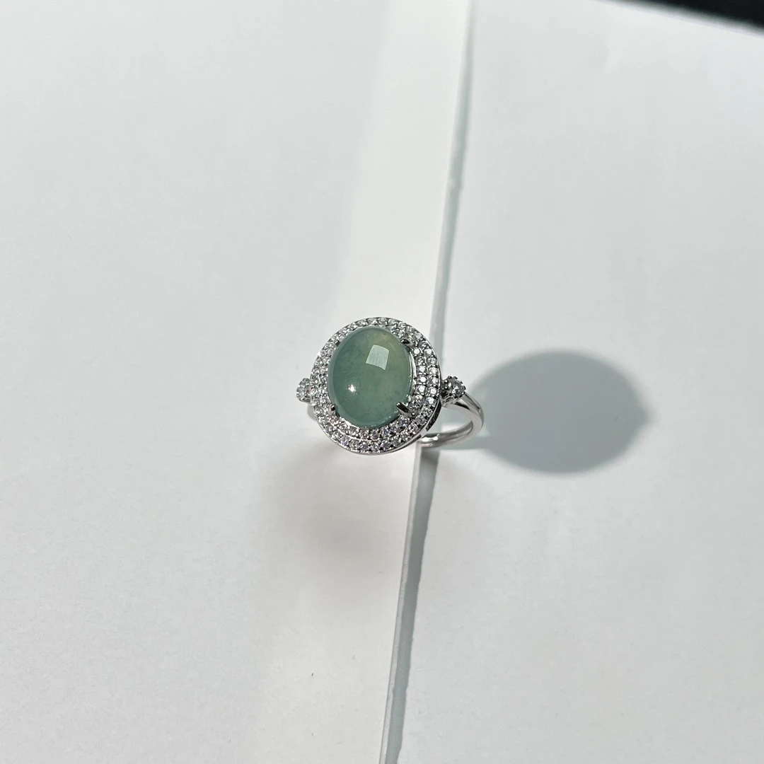 【略懂珠宝】s925蓝水鸽子蛋翡翠戒指 KT24081709