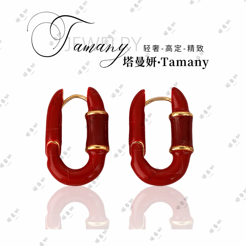 2163【竹节】红轻奢时尚气质耳饰