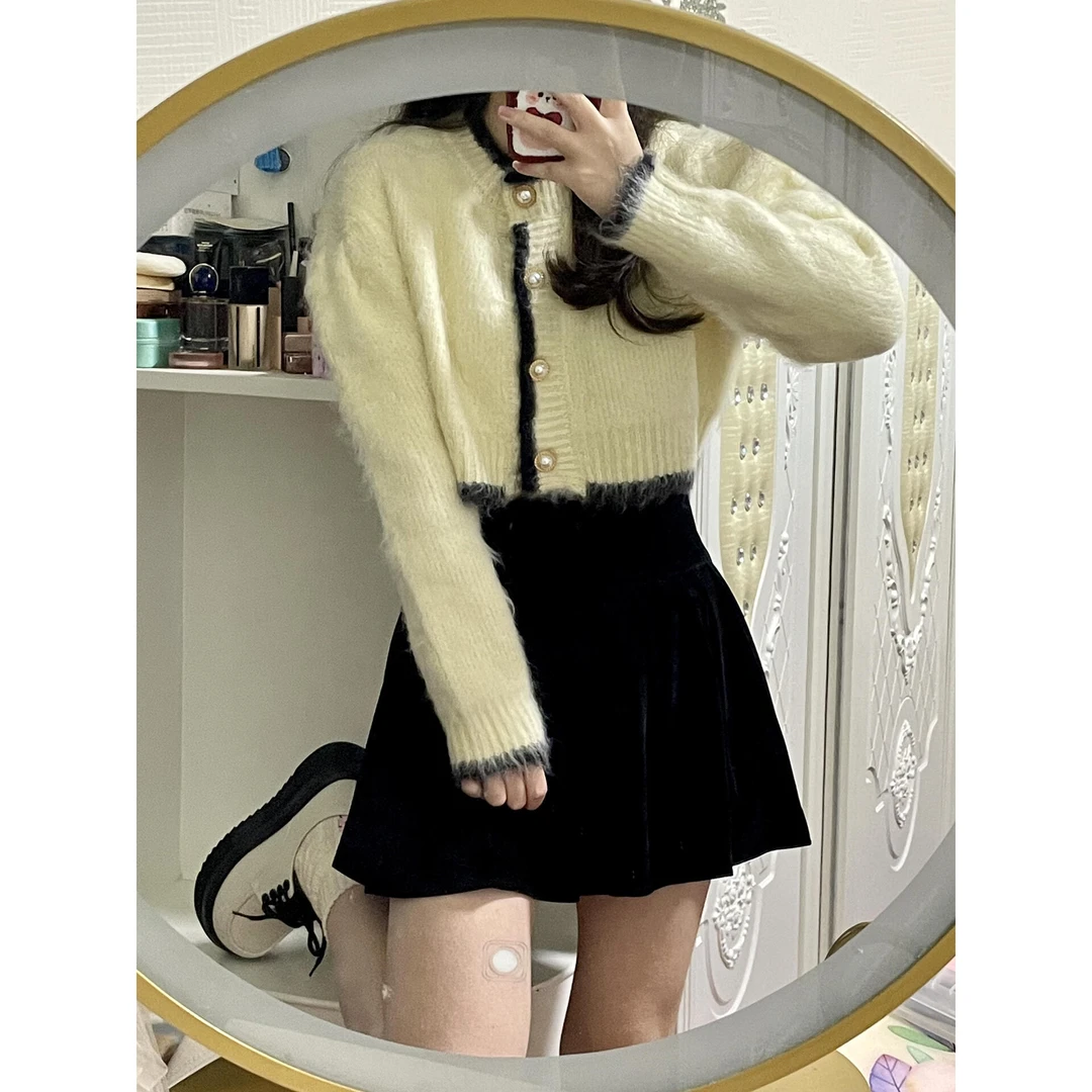 熠治秋冬小香风设计感针织毛衣外套短裙套装女针织半身裙子两件套