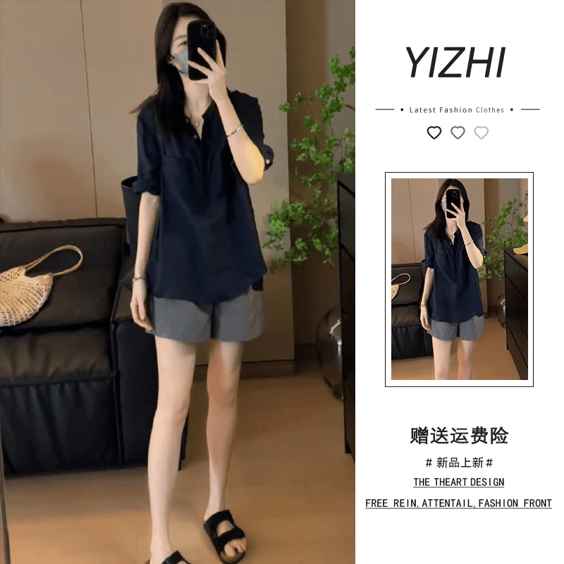 衬衫套装上衣短裤时尚休闲夏季减龄短袖显瘦气质小个子网红洋气