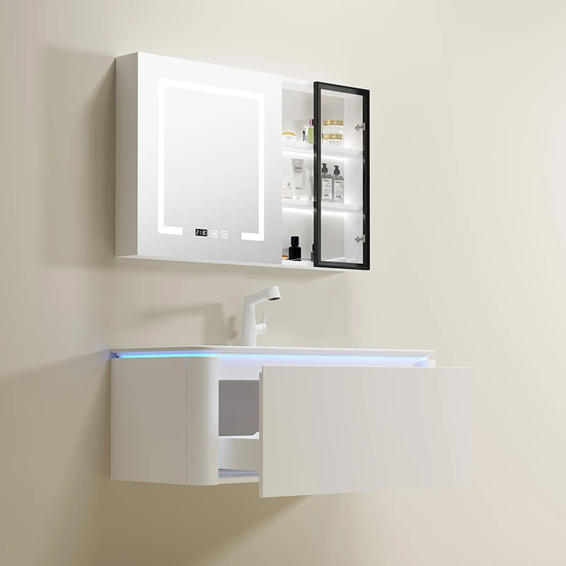 【陶瓷一体盆】Q4白色简约浴室柜组合卫生间洗手台洗脸盆洗漱台盆柜