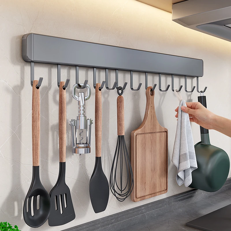 厨房挂钩架挂杆家用沥水壁挂厨具免打孔铲子收纳置物架墙上排钩
