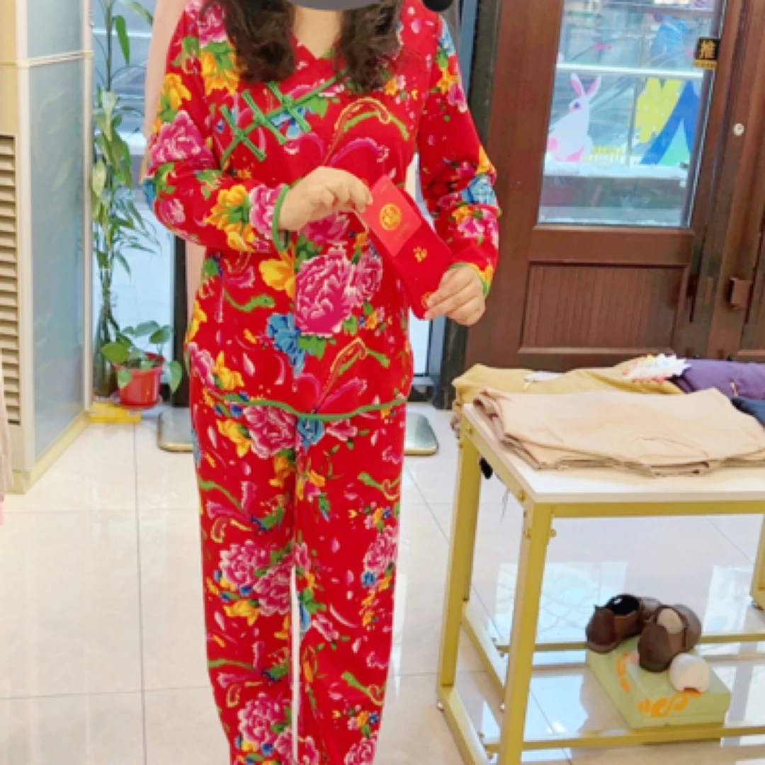 新年家居战袍显眼包东北大花加厚睡衣女套装