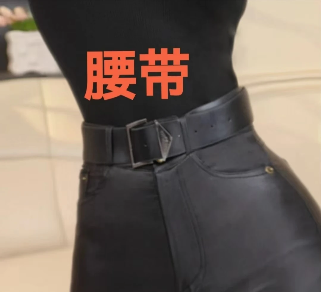 2024新款装饰针扣腰带设计感尾部三角牌字母小众时尚百搭皮带