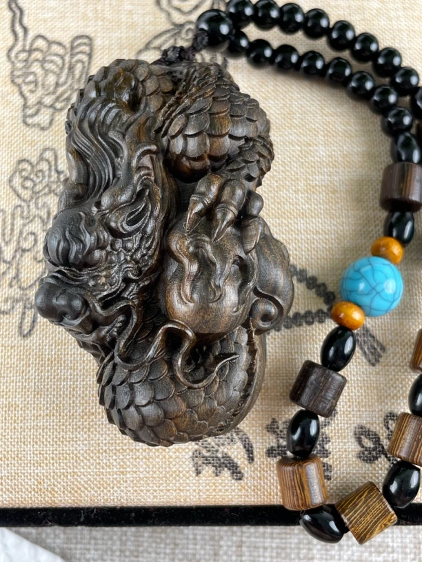 达拉干 盘龙戏珠 木雕雕刻精品把玩件创意文玩挂件