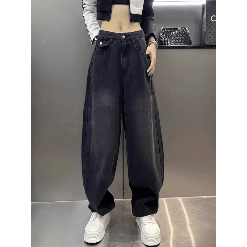 2024秋季大码宽松阔腿牛仔裤女新款高腰显瘦香蕉拖地裤子爆款高端