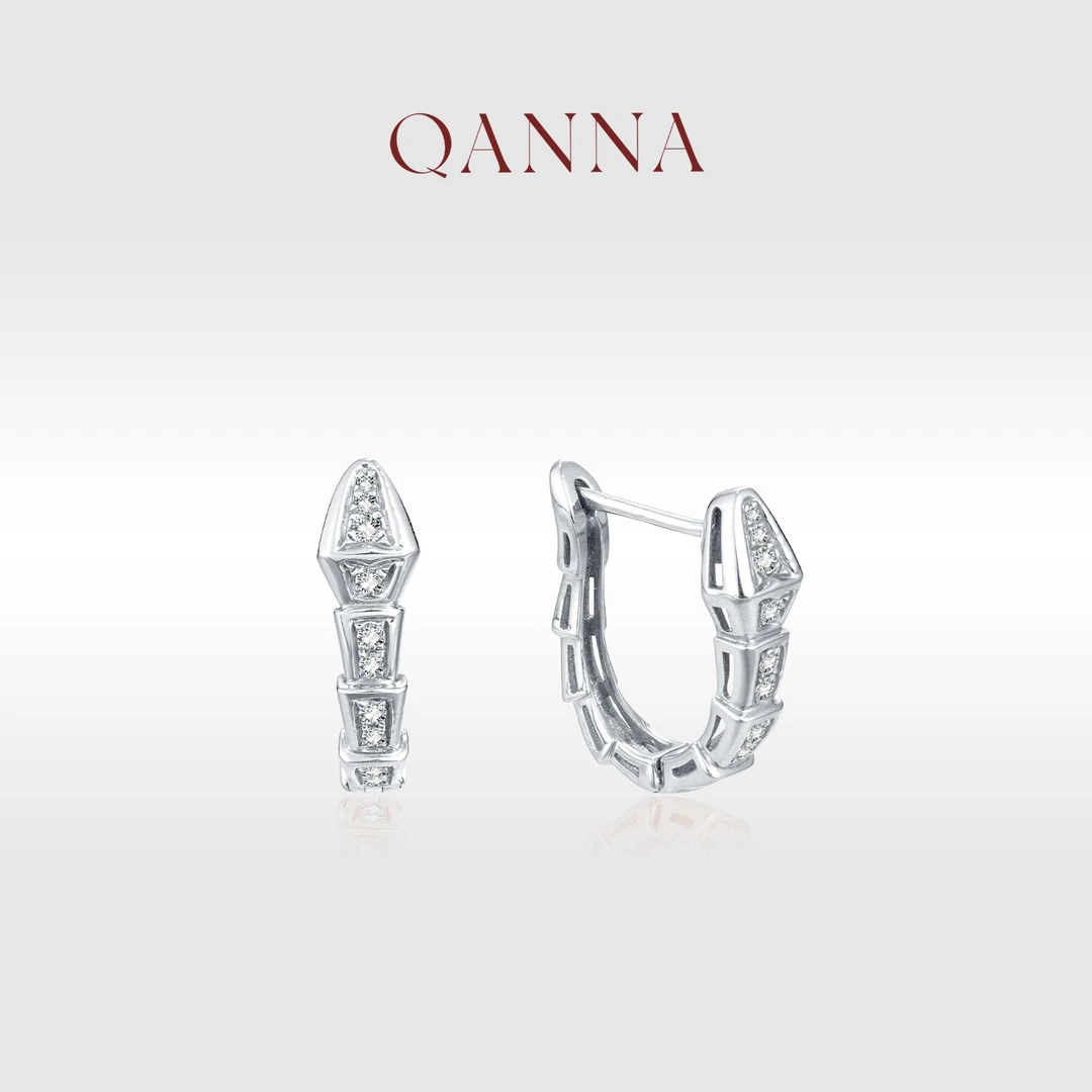 QANNA【满钻蛇骨耳环】18K金欧美风轻奢时尚鳞片钻石耳扣AK