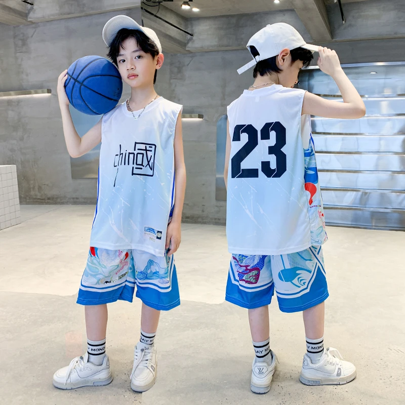 男童夏季无袖运动休闲套装2024新款中大童篮球服薄洋气训练两件套