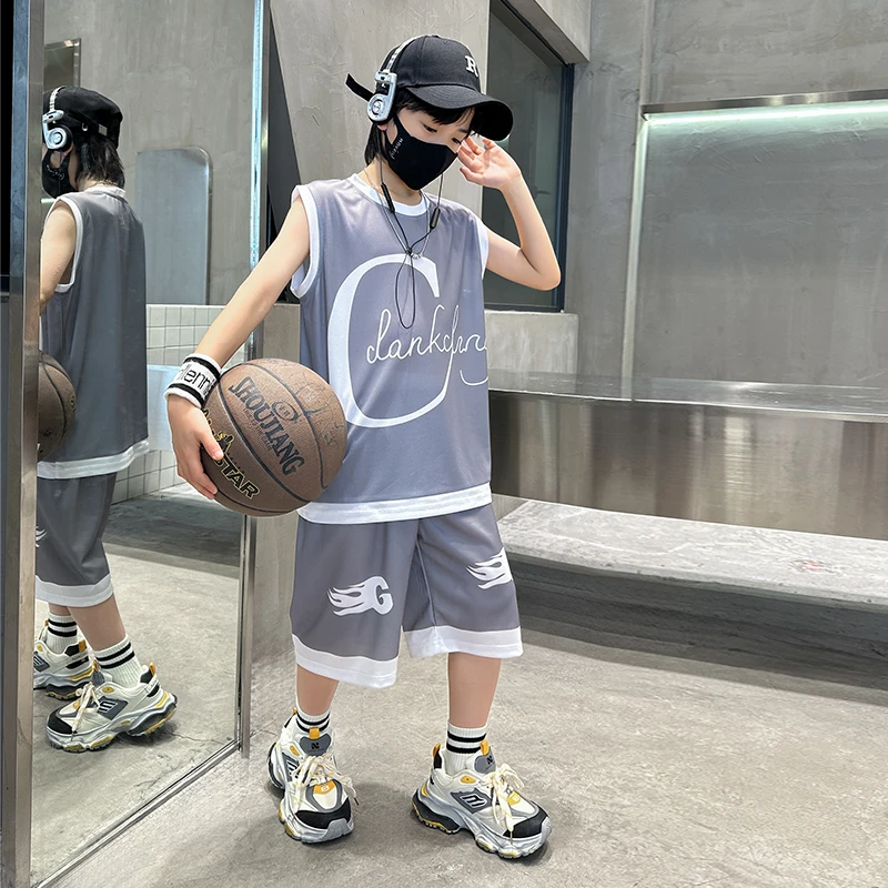 男童夏季新款套装2024新款中大童速干网眼两件套透气薄款童装球服