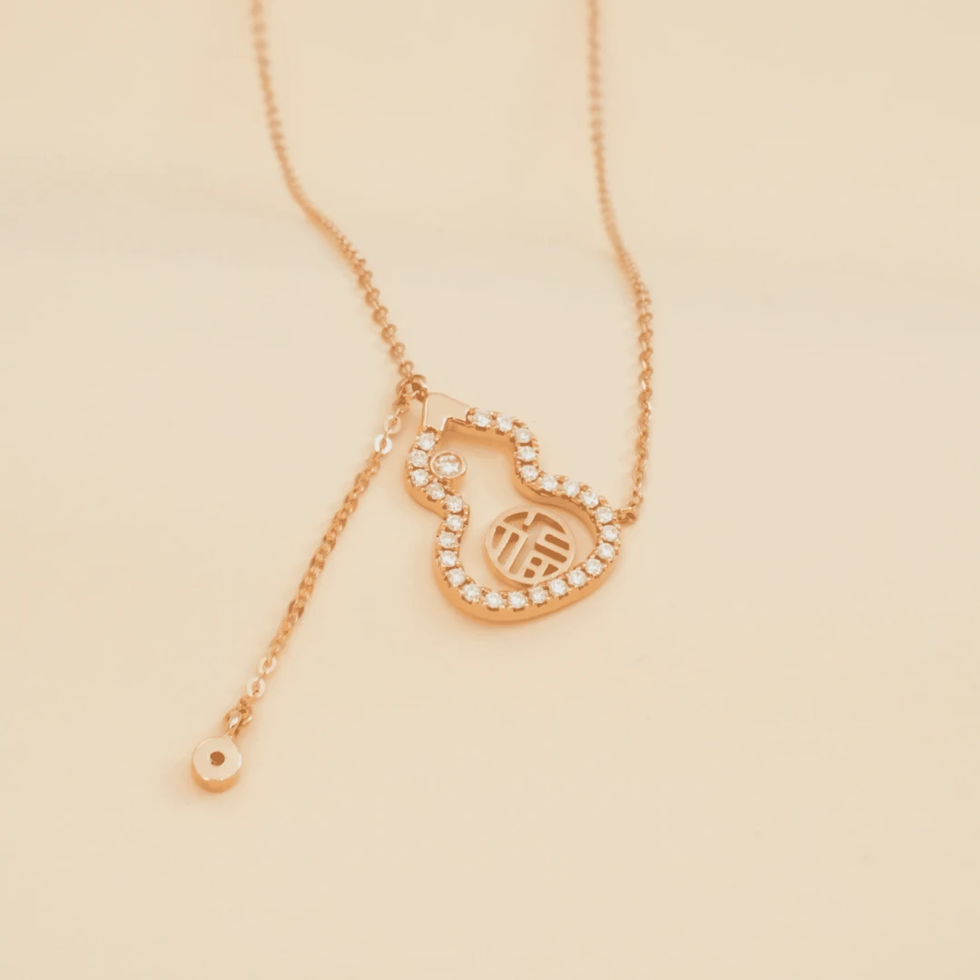 老鳯祥18k金钻石流苏葫芦项链满钻时尚带钻女士镶钻老凤祥项链