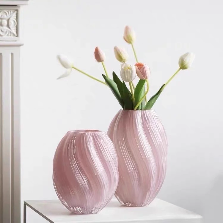 【花】麦芽糖花瓶粉色不规则花瓶水培现代家居装饰品奶油色玻璃花器