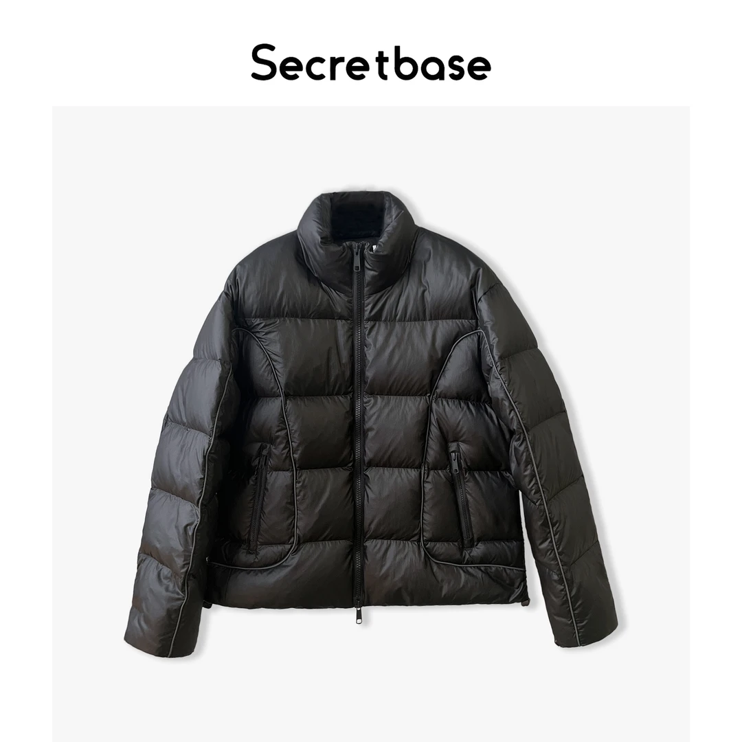 secretbase 95白鸭绒高端蓬松冬季立领龟背解构亮面短款羽绒服