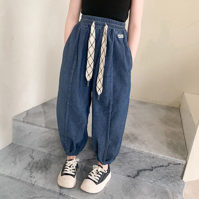 女童牛仔裤夏季薄款宽松儿童长裤防蚊裤中大童夏装女孩萝卜裤子