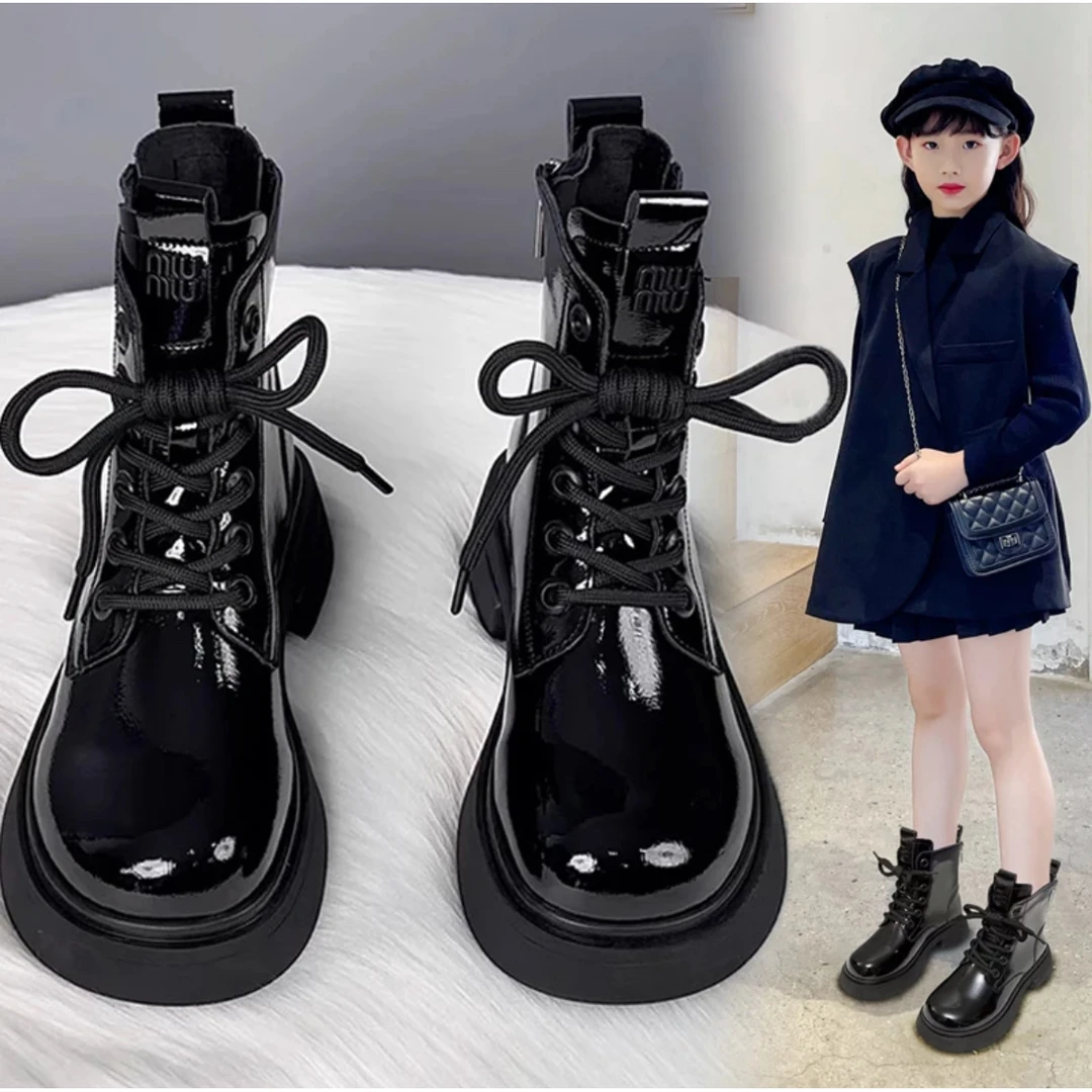 迪士尼女童靴子2025秋冬新款公主单靴中大童加绒短棉靴儿童马丁靴