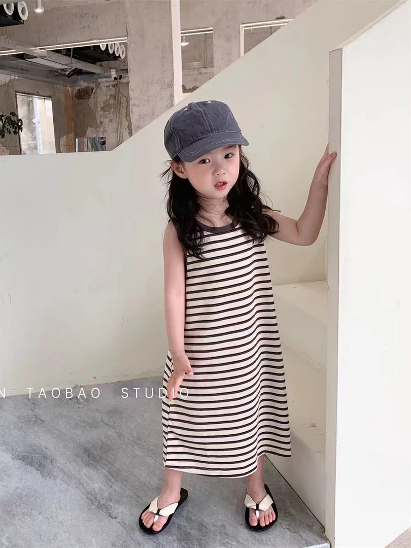 儿童裙子夏季新品女童条纹无袖背心裙宝宝可爱舒适T裙连衣裙