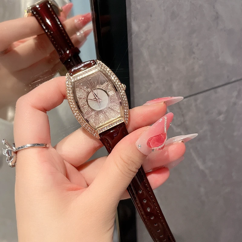 【萝伦】正品真皮520流沙钻女表防水石英表轻奢小众高端女表520220