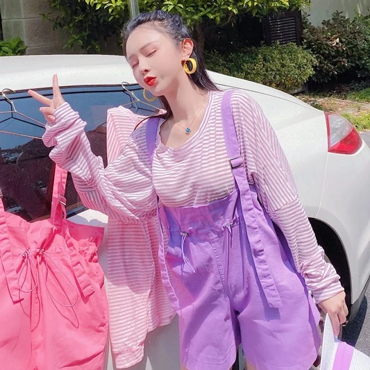 时尚甜美条纹宽松大T恤