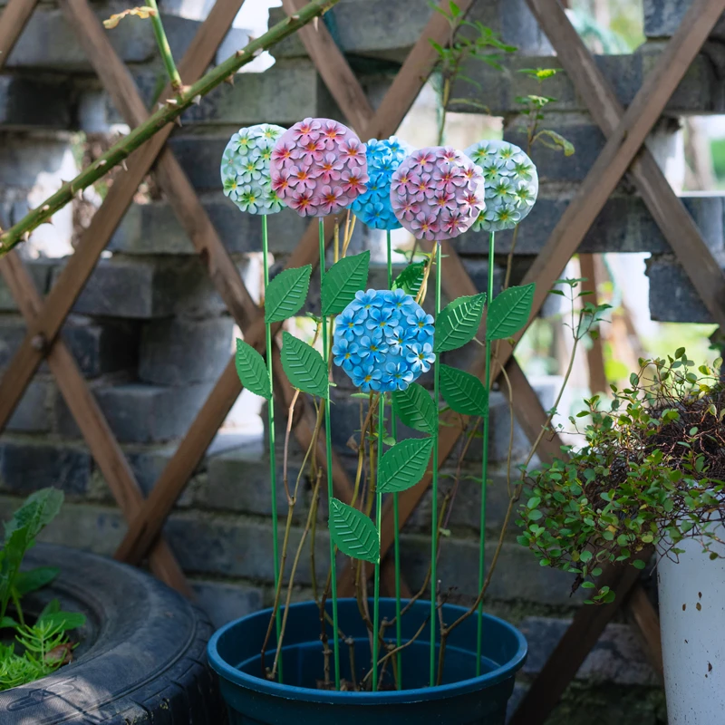 美式乡村户外铁艺花朵地插庭院造景花盆插件装饰院子阳台装饰花插