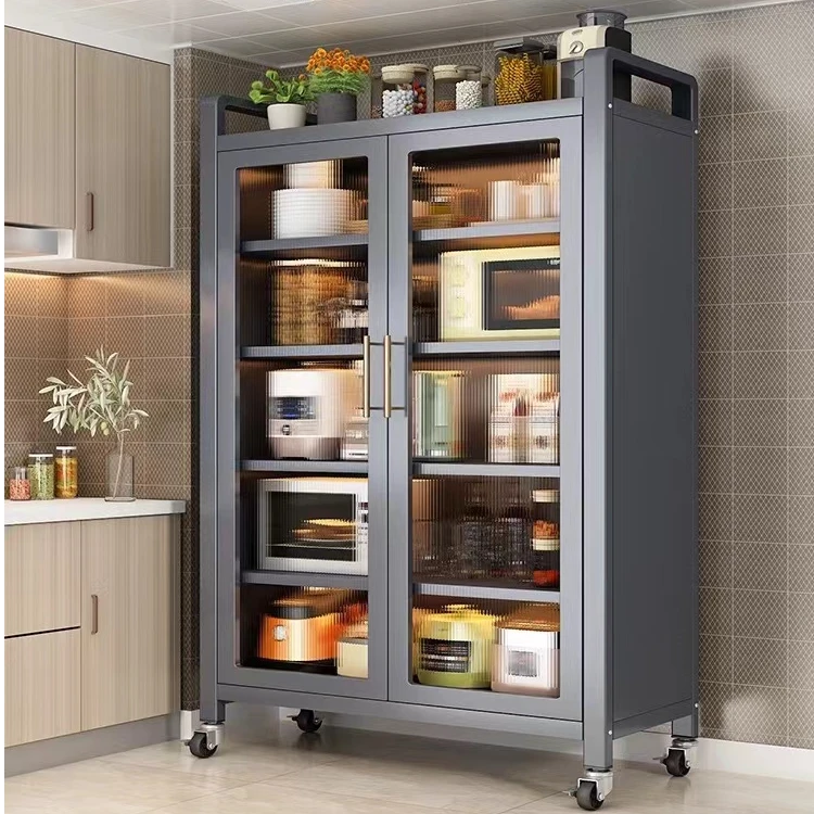 厨房置物架多功能防尘储物柜多层碗碟收纳柜微波炉储物柜收纳架子