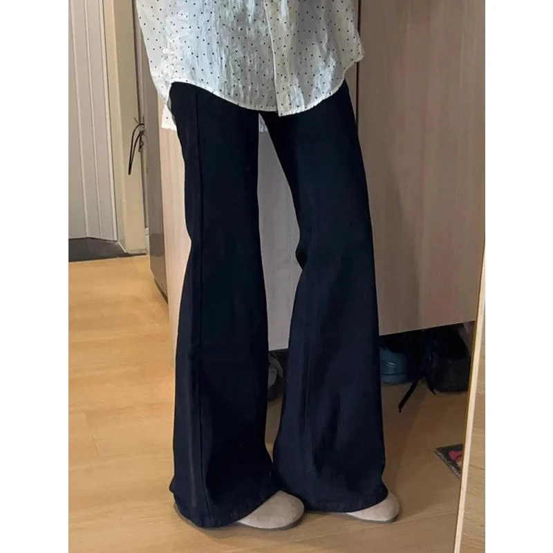 喇叭裤女高腰显瘦裤子黑色牛仔裤2024秋冬新款微喇裤小个子裤子