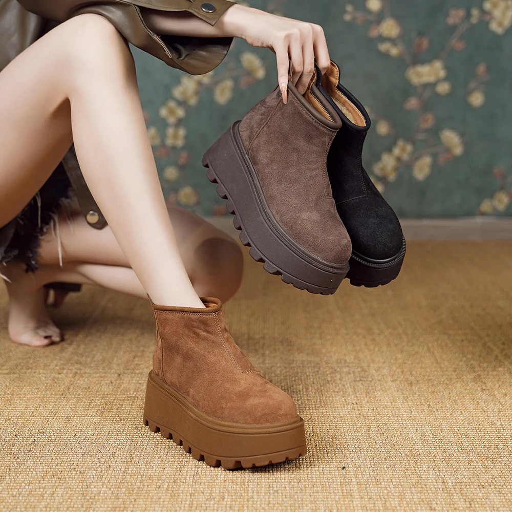 【新品】真皮软底复古鞋女2024秋冬新款百搭时尚高帮雪地靴女11658