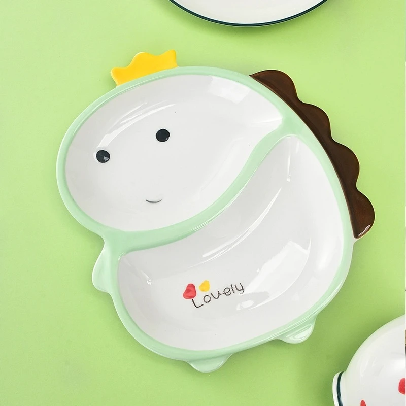 碗家用可爱儿童卡通北欧陶瓷饭碗餐具套装恐龙创意釉下彩宝宝碗盘