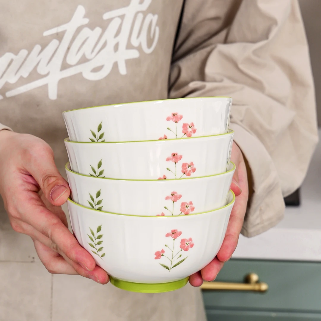 轻奢风家用米饭碗套餐釉下彩豆蔻陶瓷餐具小清新吃饭碗盛饭碗大碗