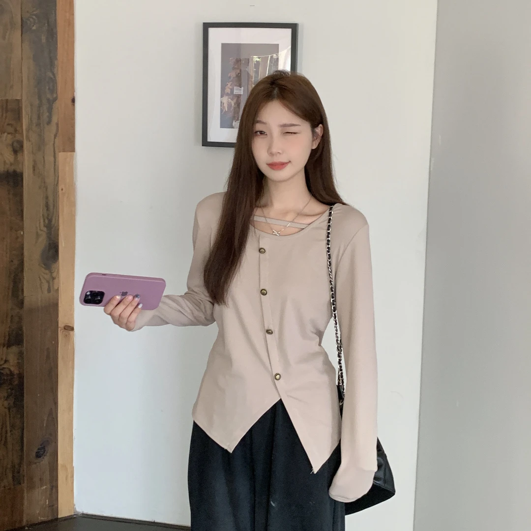 【丫丫】大码女装2024秋季新款显瘦休闲字母拼色长袖T恤上衣