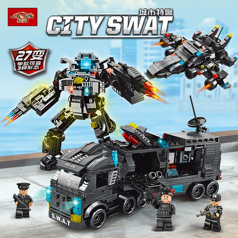 【国潮积木】27变益智拼装玩具城市特警模型男孩军事积木礼盒包装