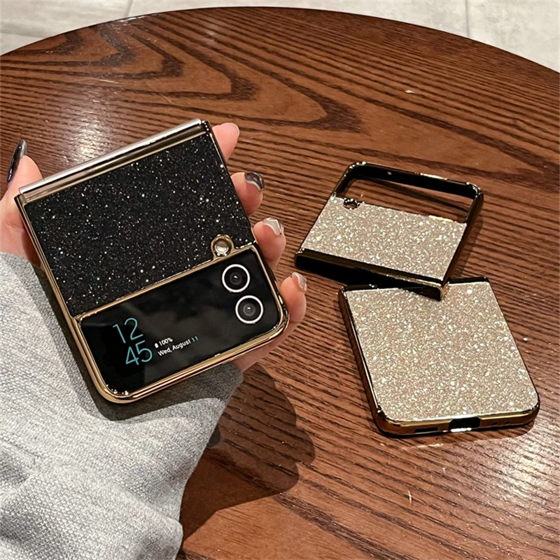 适用三星zflip4手机壳高级感闪粉女款奢华zflip3个性全包磨砂高档