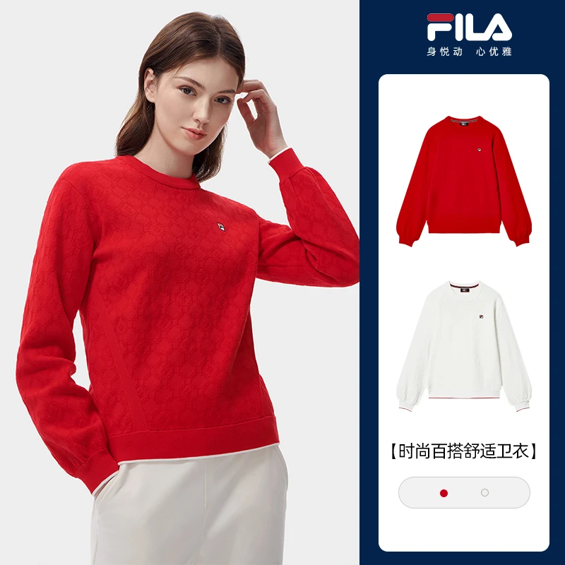 Fila/斐乐24年女子新款时尚休闲新款毛线衫套头卫衣F11W411411A