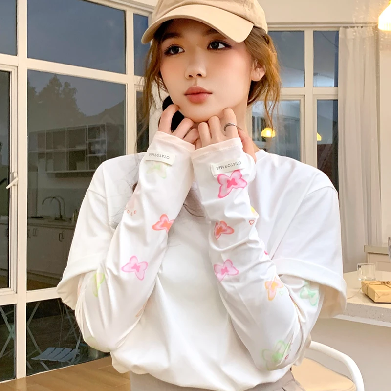 可调节可爱印花夏天防紫外线遮阳薄款户外骑行冰袖骑车臂袖韩版