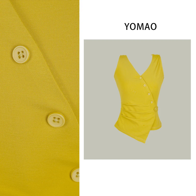 【尤猫】气质背心压褶T恤简约短款内搭小上衣-Y1407S