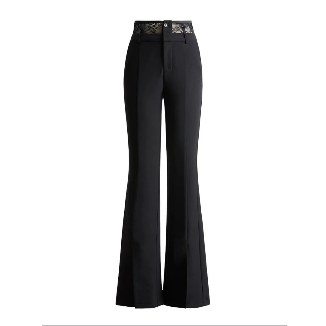 【尤猫】【腰臀比】修身显瘦显腿长黑色微喇裤长裤休闲裤女-Y31012