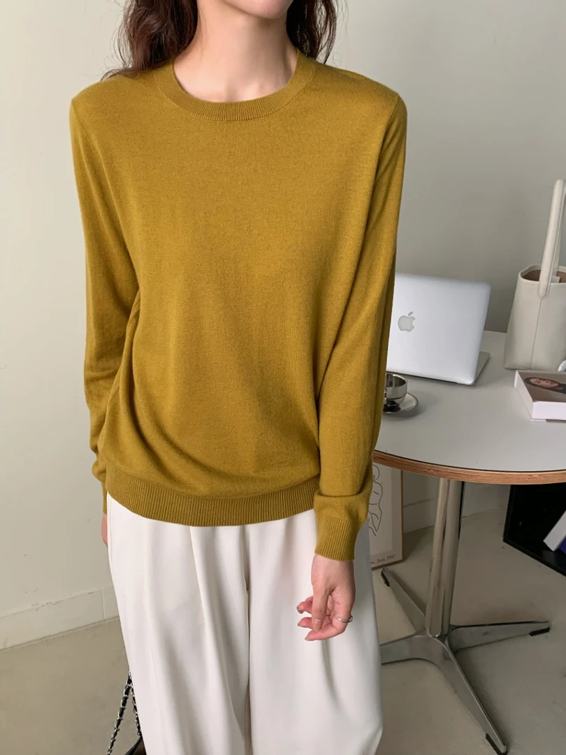 【果果妈】圆领套头丨纯羊毛秋冬纯色内搭长袖亲肤百搭时尚针织毛衣