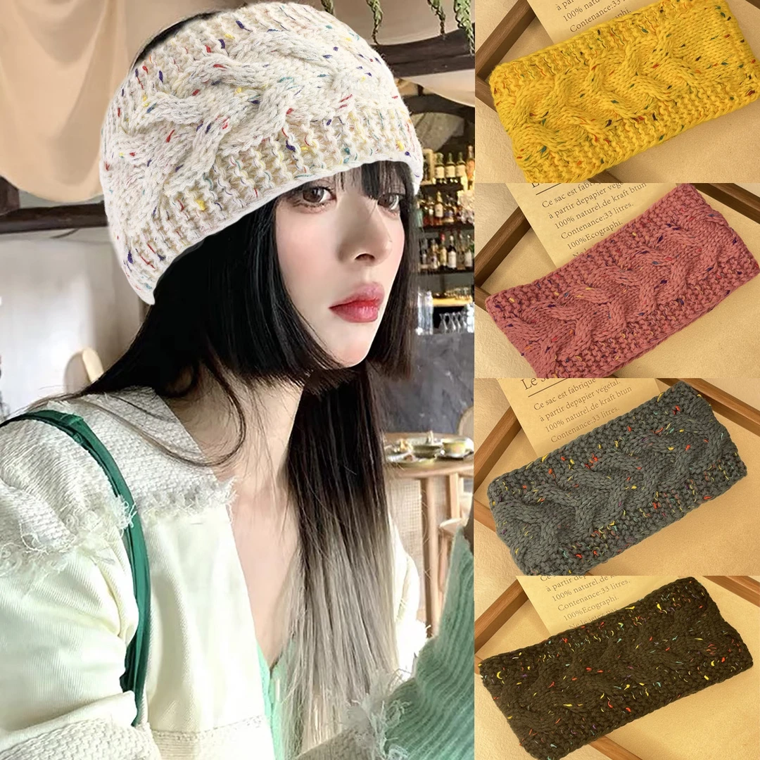 秋冬新款毛线针织发带护耳麻花头带宽边加厚保暖防寒发饰束发女