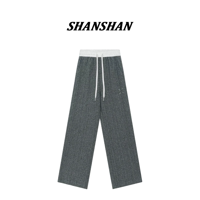 【SANSAN】拼色松紧腰百搭高腰显瘦显腿长马吉长裤DY-2229
