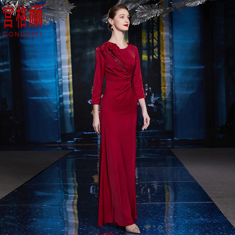 喜婆婆妈妈婚宴礼服敬酒服气质优雅鱼尾高贵轻奢连衣裙