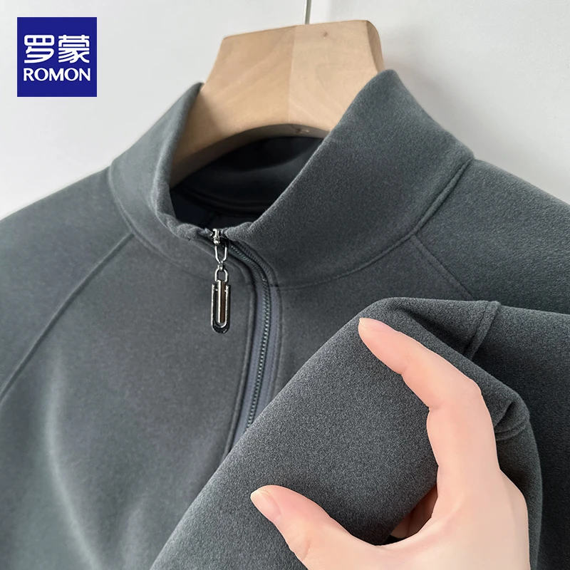 罗蒙秋冬季半拉链立领长袖双面德绒打底衫男百搭内搭保暖上衣T恤