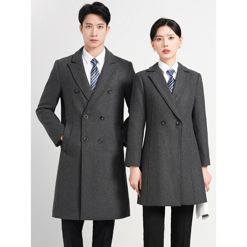 灰色毛呢西装外套男女同款秋冬2025新款加棉风衣呢子大衣职业套装