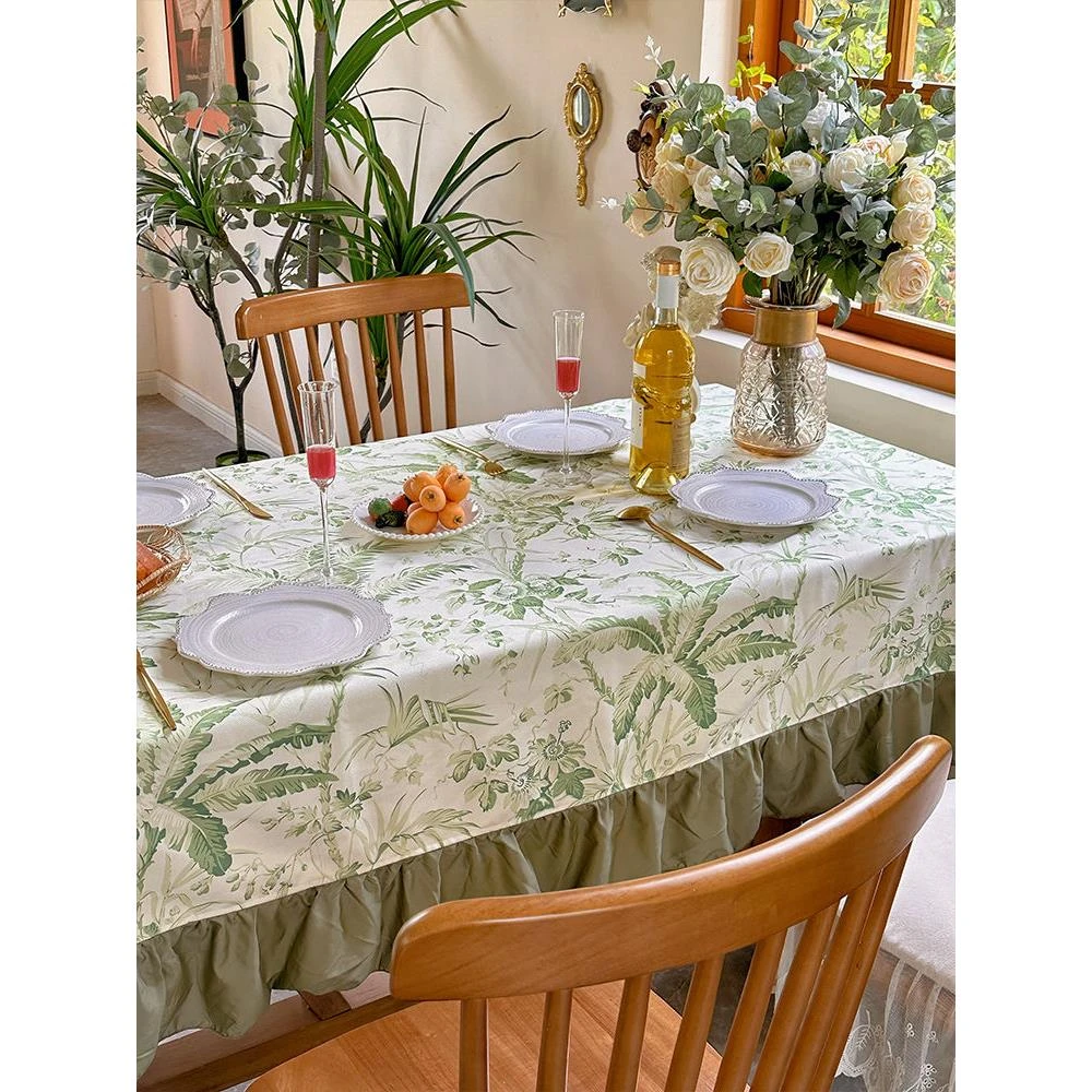 【新疆包邮】美式田园风绿植桌布防尘台布长方桌餐桌轻奢高级感盖