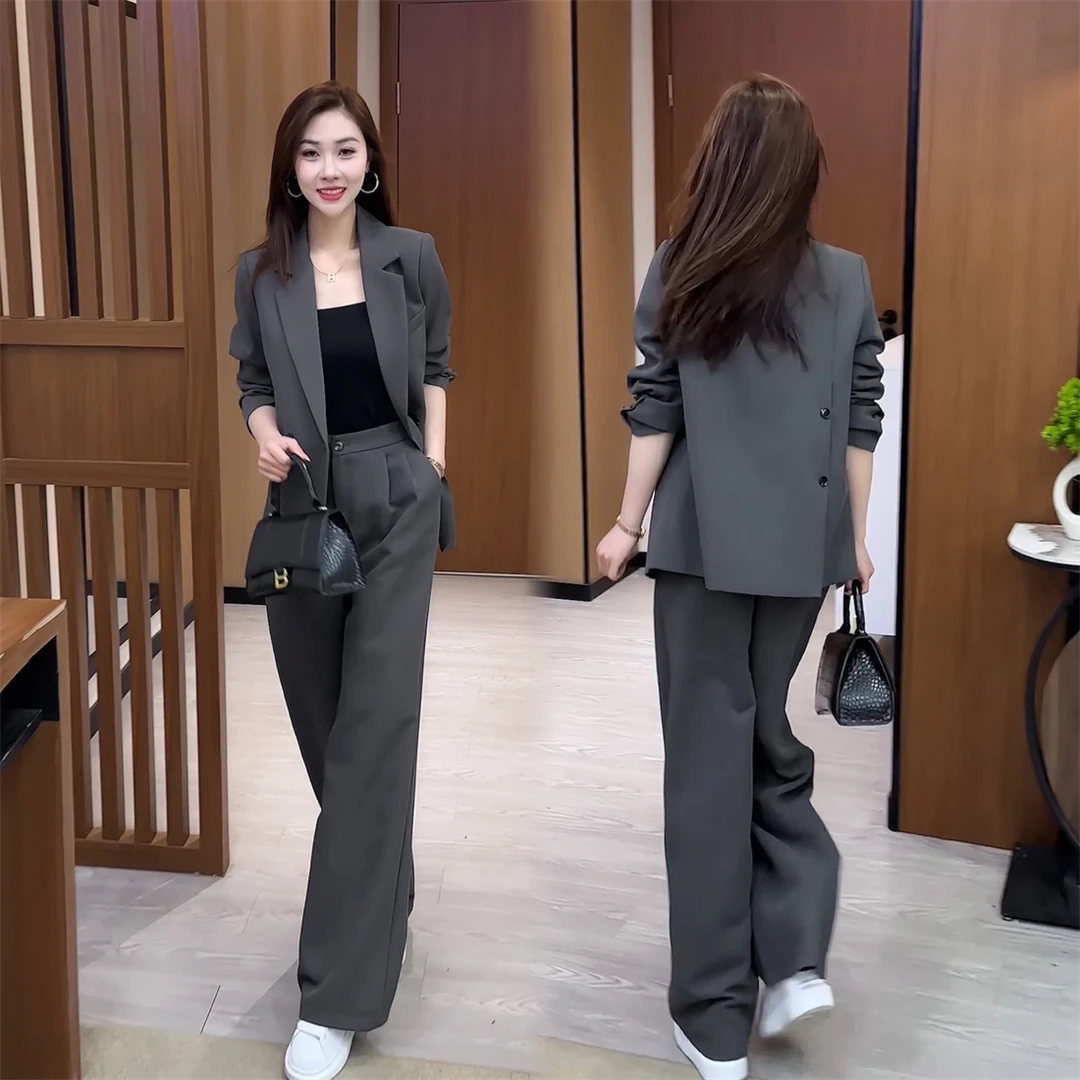 2024春季黑色气质休闲时尚显瘦网红西装套装洋气修身韩版长袖西服