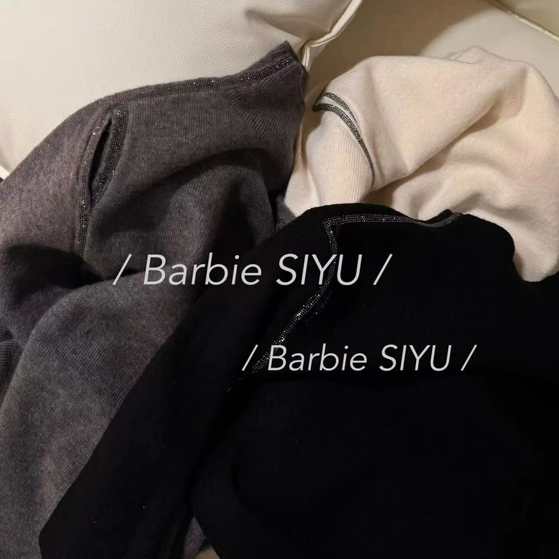 Barbie【薇薇推荐】秋冬时尚半高领设计感镂空打底衫上衣