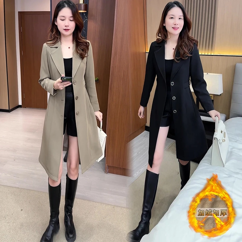 秋冬外套2025新款时尚西装领小个子冬季过膝秋季中长款外衣