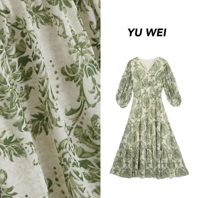 【绿野仙踪】夏季新款碎花绿色显瘦气质半袖连衣裙