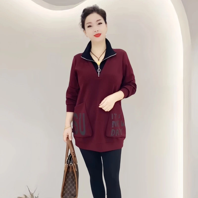 2025秋冬季时尚休闲半大款卫衣加厚加绒百搭韩款宽松长袖卫衣女