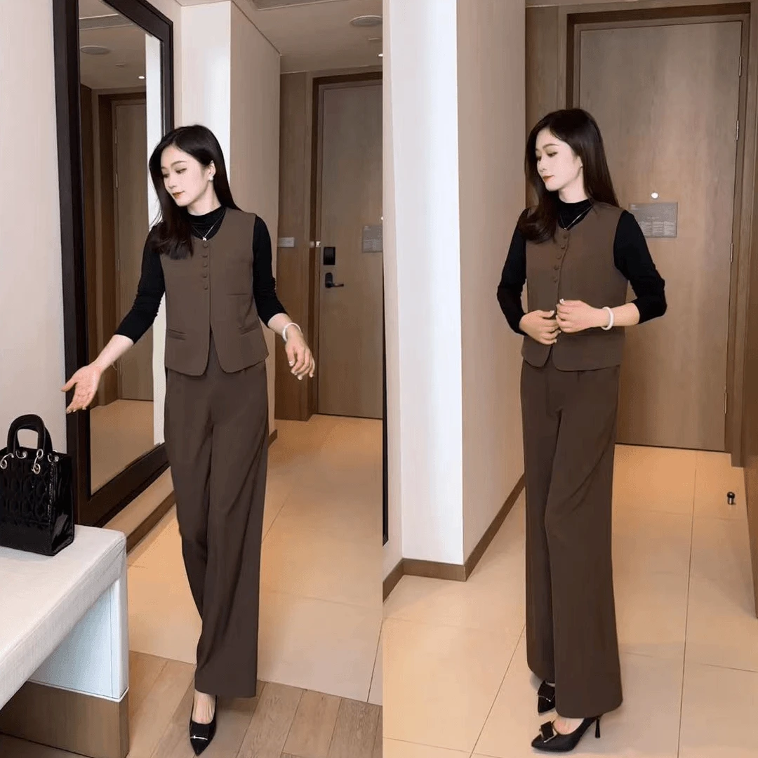 秋季新款网红套装长袖显瘦气质洋气女神范时尚休闲减龄马甲三件套