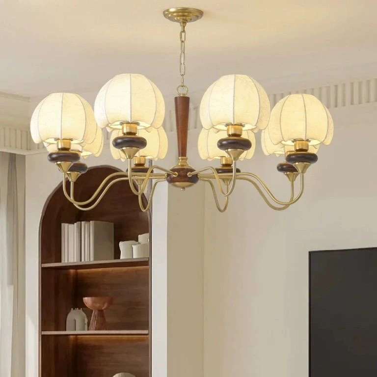 中古美式客厅吊灯复古餐厅卧室灯南洋实木布艺书房灯具2024年新款